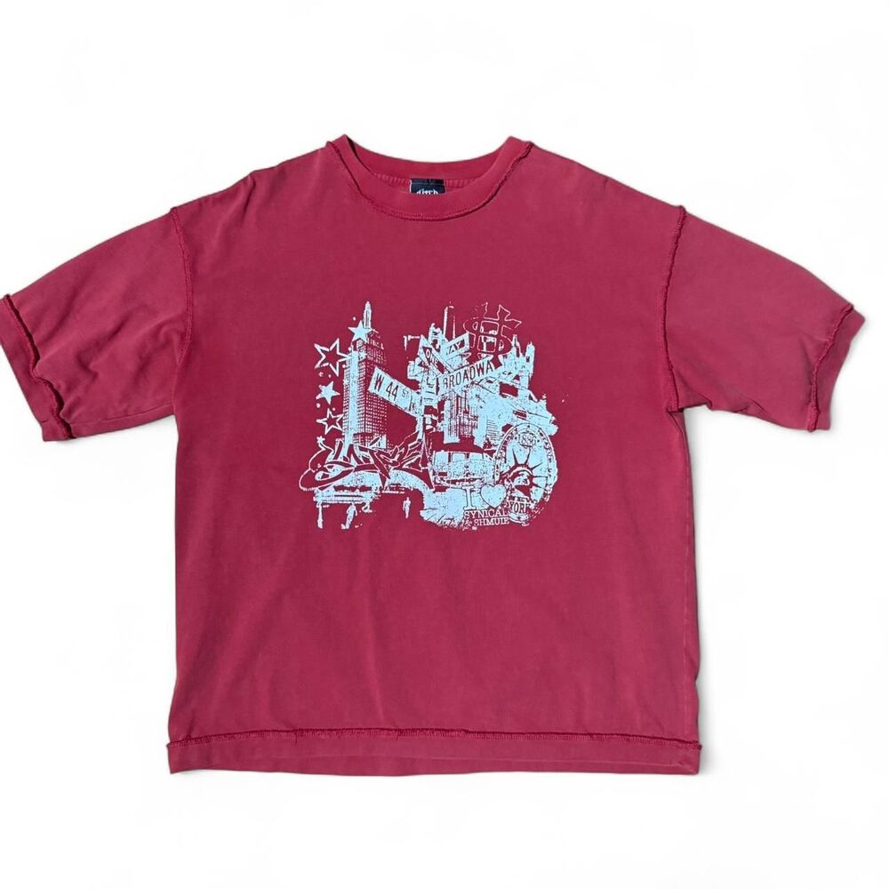 Ditch La red t-shirt with screen printed white graphic of New York City size XL
